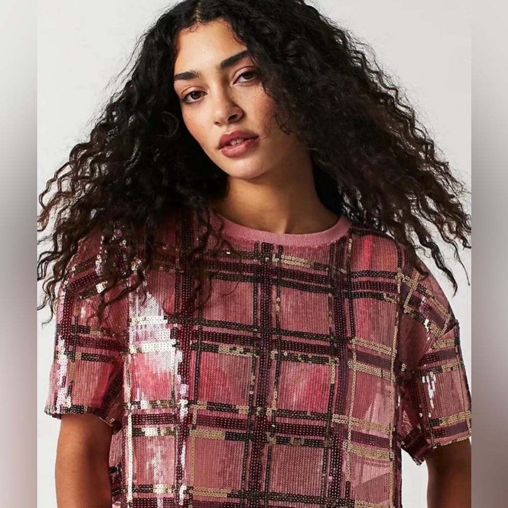 Free People Make It Easy Multicolored Sequined Boxy Tee BNWT Small
